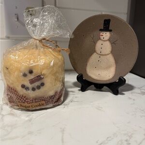 Snowman Candle and Plate Set